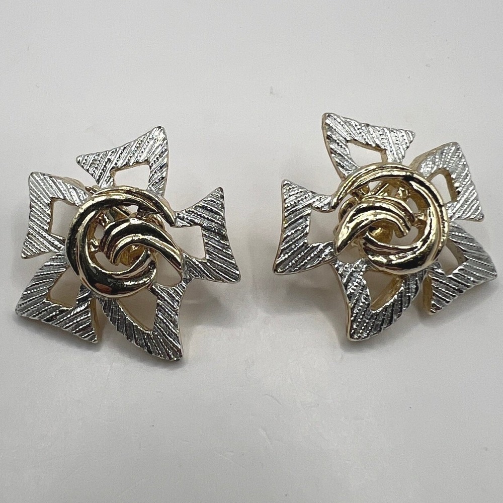 Vintage Sarah Coventry‎ Clip On Earrings Pinwheels Mixed Metal Gold Silver Tone